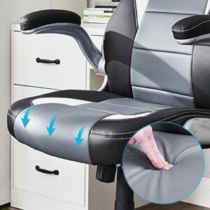 SONGMICS OBG28G Fauteuil Gamer Racing Noir Blanc Gris, Chaise e-Sport Réglable