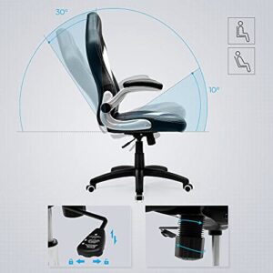 SONGMICS OBG28G Fauteuil Gamer Racing Noir Blanc Gris, Chaise e-Sport Réglable