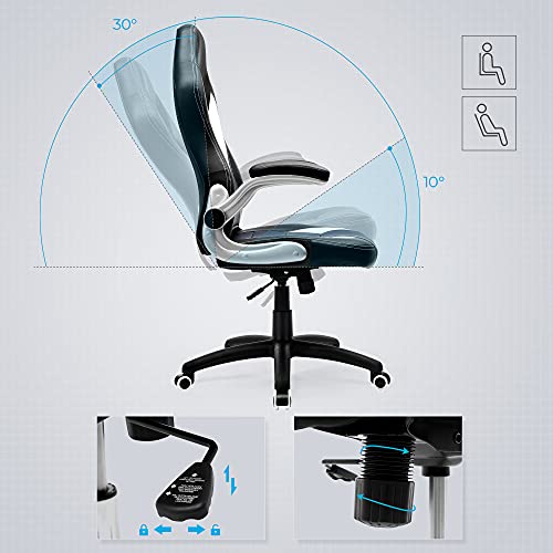 SONGMICS OBG28G Fauteuil Gamer Racing Noir Blanc Gris, Chaise e-Sport Réglable