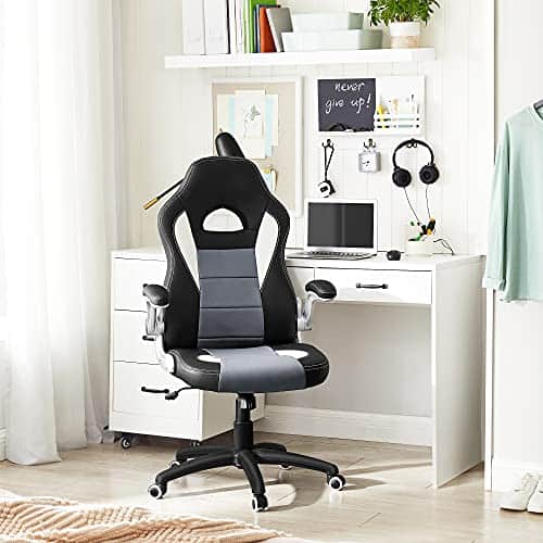 SONGMICS OBG28G Fauteuil Gamer Racing Noir Blanc Gris, Chaise e-Sport Réglable