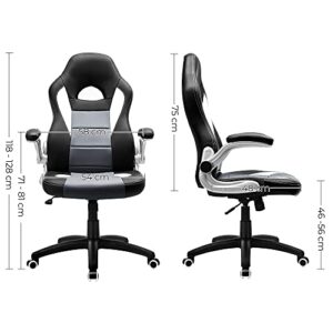 SONGMICS OBG28G Fauteuil Gamer Racing Noir Blanc Gris, Chaise e-Sport Réglable