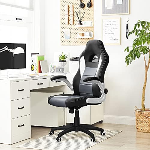 SONGMICS OBG28G Fauteuil Gamer Racing Noir Blanc Gris, Chaise e-Sport Réglable