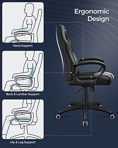 Fauteuil Gamer Ergonomique Noir et Gris Fauteuil gamer ergonomique noir gris avec soutien lombaire et dossier ajustable.