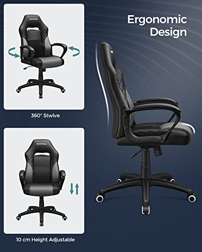 Fauteuil gamer ergonomique noir gris, réglable, 360°, jusqu'à 150 kg.