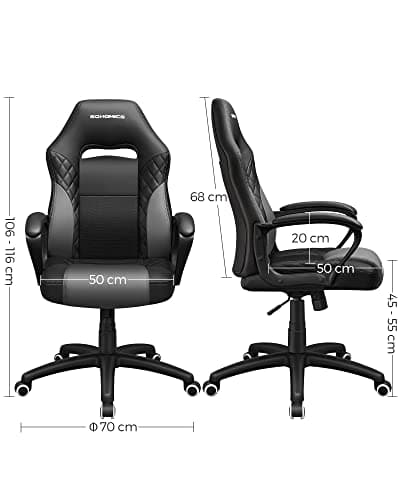 Fauteuil Gamer Songmics OBG38BG Noir Gris Fauteuil gamer ergonomique Songmics OBG38BG noir gris, dimensions, confort, jusqu'à 150 kg.