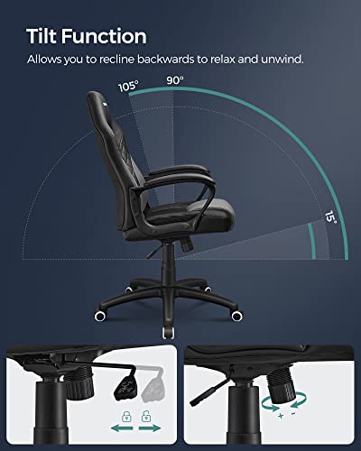 SONGMICS OBG38BG Fauteuil Gamer Ergonomique Noir et Gris jusqu’à 150 kg