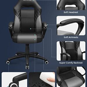 Fauteuil Gamer SOHOMICS Noir Gris Ergonomique Fauteuil gamer ergonomique noir gris SOHOMICS, confort, roues silencieuses, matériau imperméable.