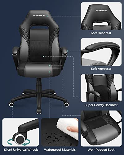 SONGMICS OBG38BG Fauteuil Gamer Ergonomique Noir et Gris jusqu’à 150 kg