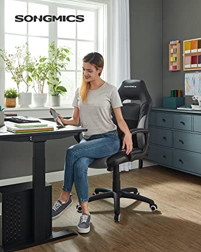 SONGMICS OBG38BG Fauteuil Gamer Ergonomique Noir et Gris jusqu’à 150 kg