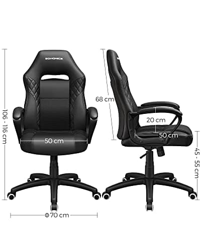 SONGMICS OBG38BK : Fauteuil Gamer Ergonomique Noir pour Bureau et Détente