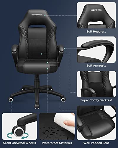 SONGMICS OBG38BK : Fauteuil Gamer Ergonomique Noir pour Bureau et Détente