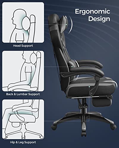 SONGMICS OBG77BG : Fauteuil Gamer Ergonomique avec Repose-Pieds et Support Lombaire