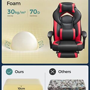 SONGMICS OBG77BR : Fauteuil gamer ergonomique rouge et noir avec repose-pieds