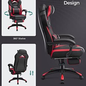 SONGMICS OBG77BR : Fauteuil gamer ergonomique rouge et noir avec repose-pieds