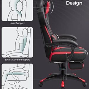 SONGMICS OBG77BR : Fauteuil gamer ergonomique rouge et noir avec repose-pieds