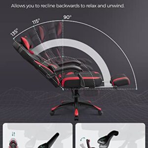 SONGMICS OBG77BR : Fauteuil gamer ergonomique rouge et noir avec repose-pieds
