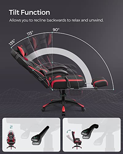 SONGMICS OBG77BR : Fauteuil gamer ergonomique rouge et noir avec repose-pieds
