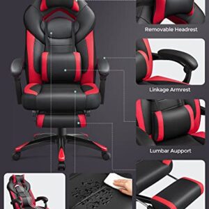 SONGMICS OBG77BR : Fauteuil gamer ergonomique rouge et noir avec repose-pieds