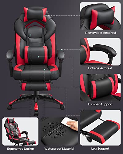 SONGMICS OBG77BR : Fauteuil gamer ergonomique rouge et noir avec repose-pieds