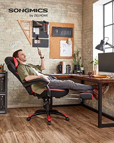 SONGMICS OBG77BR : Fauteuil gamer ergonomique rouge et noir avec repose-pieds