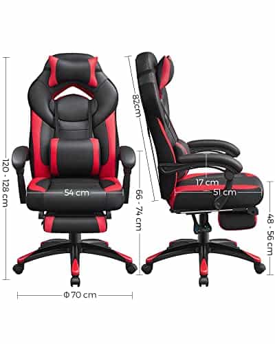 SONGMICS OBG77BR : Fauteuil gamer ergonomique rouge et noir avec repose-pieds