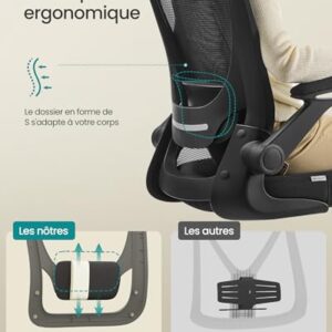 SONGMICS OBN047B01 : Chaise Bureau Ergonomique avec Support Lombaire et Appui-tête