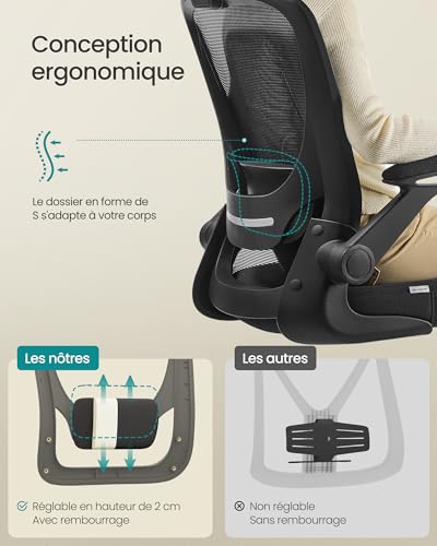 SONGMICS OBN047B01 : Chaise Bureau Ergonomique avec Support Lombaire et Appui-tête