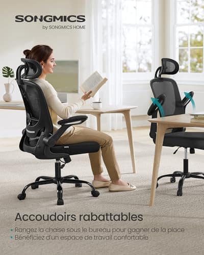 SONGMICS OBN047B01 : Chaise Bureau Ergonomique avec Support Lombaire et Appui-tête