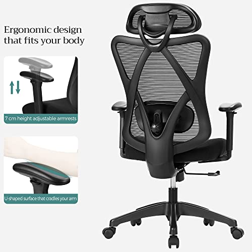 SONGMICS OBN063B01 : Chaise de Bureau Ergonomique avec Support Lombaire et Appui-Tête