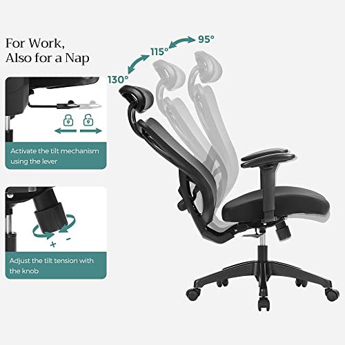 SONGMICS OBN063B01 : Chaise de Bureau Ergonomique avec Support Lombaire et Appui-Tête