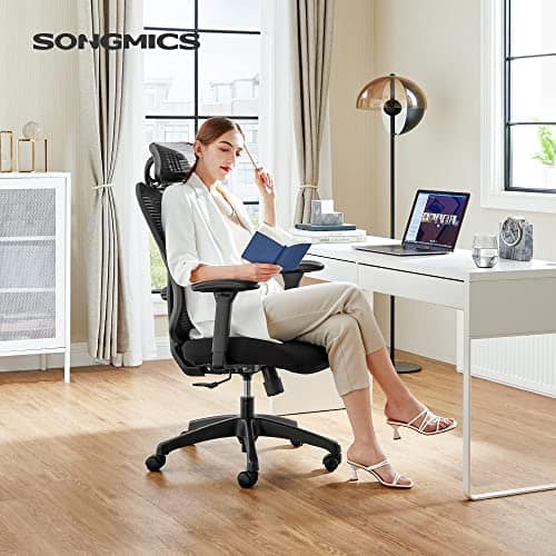 SONGMICS OBN063B01 : Chaise de Bureau Ergonomique avec Support Lombaire et Appui-Tête