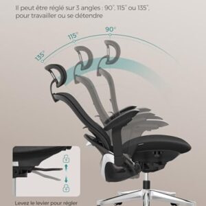 SONGMICS OBN065B01 : Fauteuil Ergonomique Noir d’Encre Réglable 150 kg