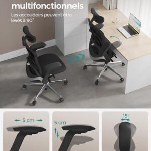 SONGMICS OBN065B01 : Fauteuil Ergonomique Noir d’Encre Réglable 150 kg