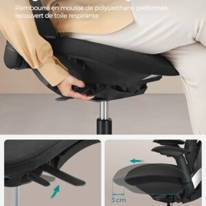 SONGMICS OBN065B01 : Fauteuil Ergonomique Noir d’Encre Réglable 150 kg