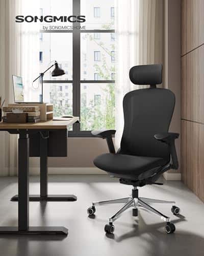 SONGMICS OBN065B01 : Fauteuil Ergonomique Noir d’Encre Réglable 150 kg