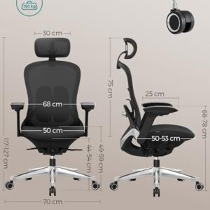 SONGMICS OBN065B01 : Fauteuil Ergonomique Noir d’Encre Réglable 150 kg