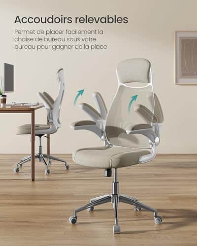 SONGMICS OBN086K01 : Chaise de Bureau Pivotante avec Accoudoirs et Support Lombaire