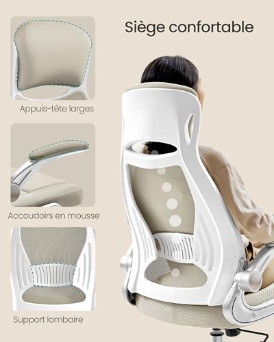 SONGMICS OBN086K01 : Chaise de Bureau Pivotante avec Accoudoirs et Support Lombaire