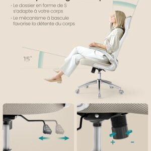 SONGMICS OBN086K01 : Chaise de Bureau Pivotante avec Accoudoirs et Support Lombaire