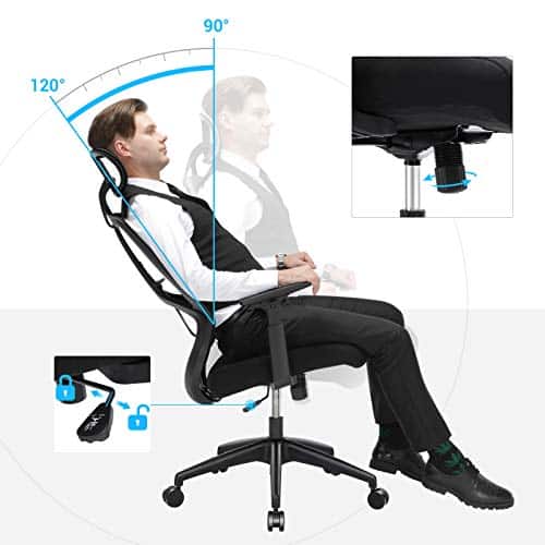 SONGMICS OBN53BK : Fauteuil de Bureau Ergonomique avec Appui-tête et Accoudoirs