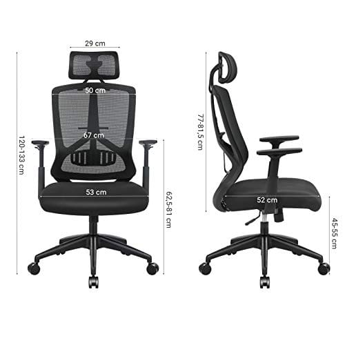 SONGMICS OBN53BK : Fauteuil de Bureau Ergonomique avec Appui-tête et Accoudoirs