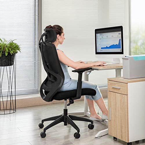 SONGMICS OBN53BK : Fauteuil de Bureau Ergonomique avec Appui-tête et Accoudoirs