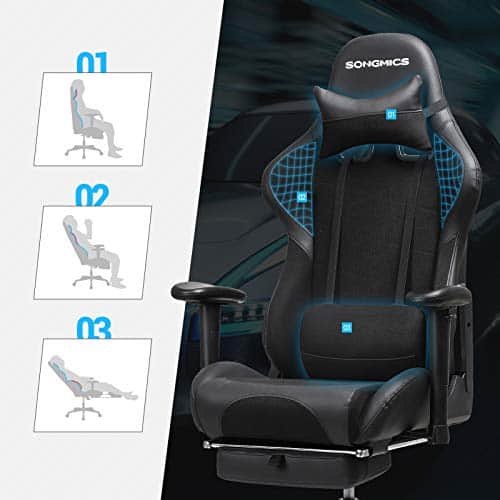 SONGMICS RCG52BK Fauteuil Gamer Ergonomique avec Repose-Pieds et Dossier Haut