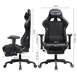 SONGMICS RCG52BK Fauteuil Gamer Ergonomique avec Repose-Pieds et Dossier Haut