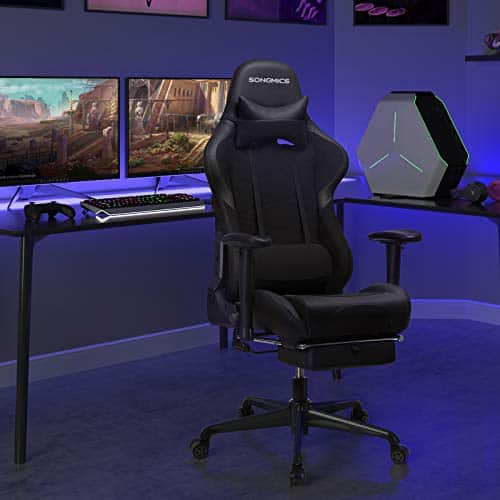 SONGMICS RCG52BK Fauteuil Gamer Ergonomique avec Repose-Pieds et Dossier Haut
