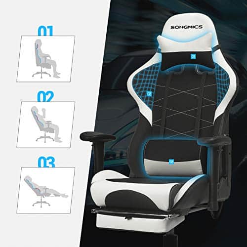 SONGMICS RCG52BW : Fauteuil Gamer Ergonomique Noir et Blanc avec Repose-Pieds
