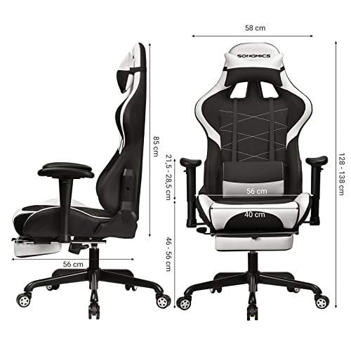 SONGMICS RCG52BW : Fauteuil Gamer Ergonomique Noir et Blanc avec Repose-Pieds