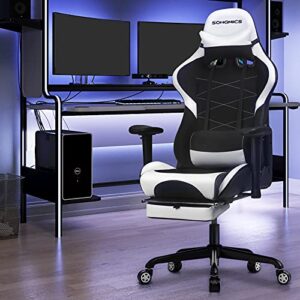 SONGMICS RCG52BW : Fauteuil Gamer Ergonomique Noir et Blanc avec Repose-Pieds