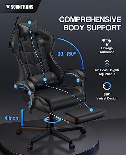 Soontrans Chaise Gaming Racing: Fauteuil Massant avec Soutien Lombaire Noir