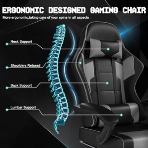 TRIUMPHKEY Chaise Gaming Ergonomique Noir Gris, Réglable avec Massage et Repose-Pieds